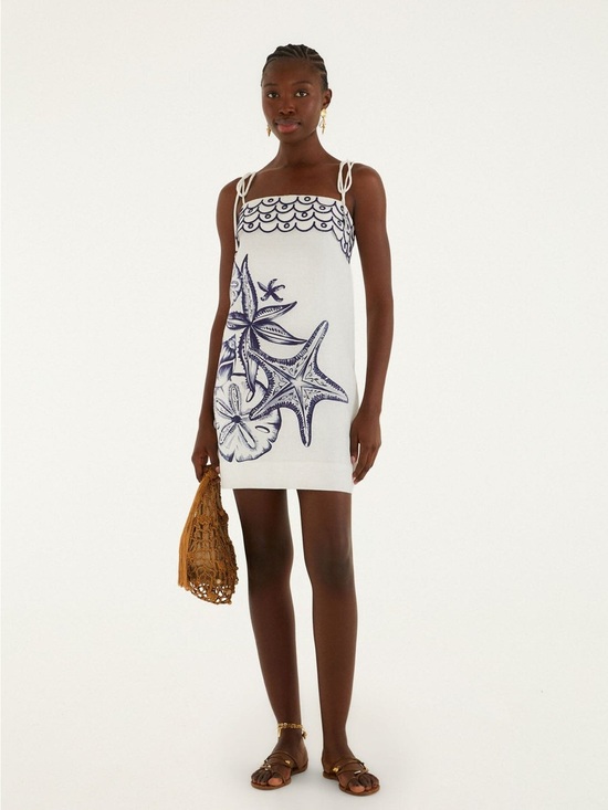 FARM Rio | Dresses | Farm Rio Coast Stars Mini Dress White Blue Linen ...